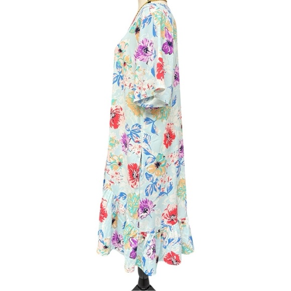 Tolani Collection Iggy Floral Dress Large, Floral Ruffle V Neck Midi Dress - Picture 6 of 14